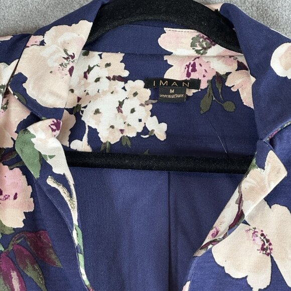 IMAN Navy Floral Peplum Zip Jacket Blazer M Global Chick Ponte Convertible - Picture 3 of 13